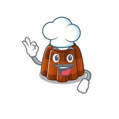 Chocolate pudding cartoon character working as a chef and wearing white hat