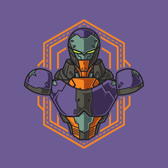 Half Body Mecha Warrior Illustration with geometrical background