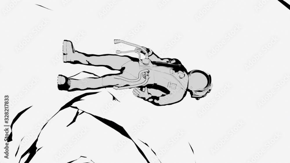 Aufkleber 3d rendering of white cartoon cosmonaut and tunnel. art background. computer generated astronaut fal