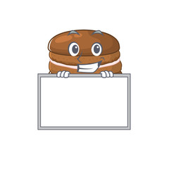 Fototapeta na wymiar Chocolate macaron cartoon design concept grinning with board