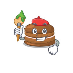 A cute picture of chocolate macaron as an Artist having a brush