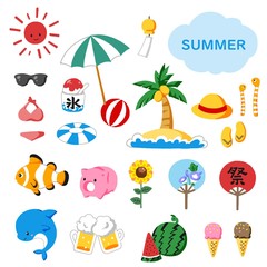 手書き風　シンプルで可愛い夏素材のイラストセット