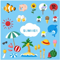 手書き風　シンプルで可愛い夏素材のイラストセット