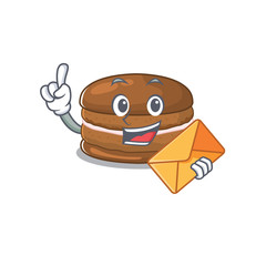 Happy face chocolate macaron mascot design with envelope