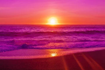 Fototapete Rund rosa Strand Sonnenuntergang © Devin
