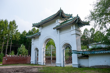Russia, Blagoveshchensk, July 2019: Chinese-style Back gate of a summer holiday home