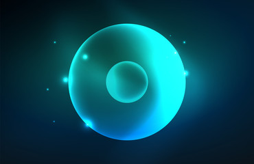 Neon shiny transparent glowing circles with light effects. Techno futuristic vector abstract background For Wallpaper, Banner, Background, Card, Book Illustration, landing page