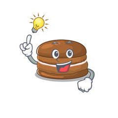 a clever chocolate macaron cartoon character style have an idea gesture