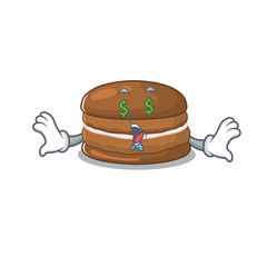 Happy rich chocolate macaron cartoon character with Money eye