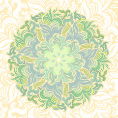 Bright colored spring, summer mandala and flowering, blooming plants. Decorative floral background. Damascus, Baroque, Rococo, Victorian style. Templates for cards, invitation, covers, certificates