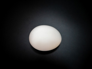 blurred white egg in a beam of light on a black background.