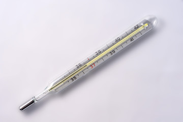Closeup of an analog thermometer