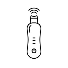 Ultrasonic face skin scrubber. Linear icon of blackhead removal, lifting massager. Black simple illustration of electronic device for home facial care. Contour isolated vector on white background