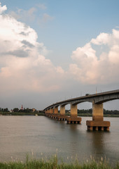 Fototapeta na wymiar landscape view at Mekong river and Kizuna Bridge in Kampong Cham, Cambodia
