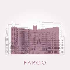 Outline Fargo, North Dakota skyline with landmarks. Vector illustration. Business travel and tourism concept with historic buildings. Image for presentation, banner, placard and web site.