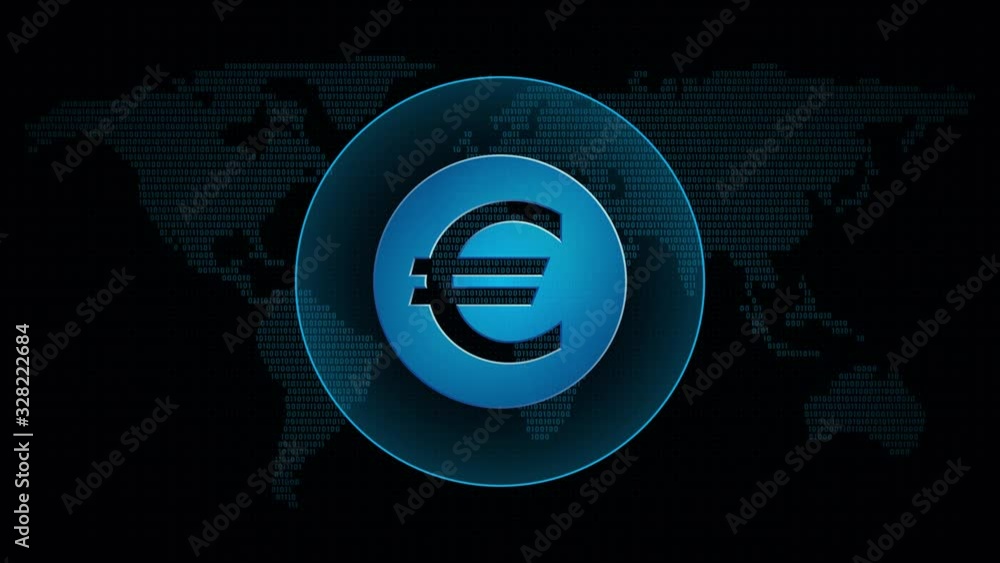Poster euro coin icon in global map with waves. technology money symbol in digital background. loop video a