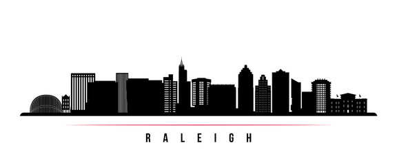 Raleigh  skyline horizontal banner. Black and white silhouette of Raleigh, North Carolina. Vector template for your design. © greens87