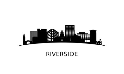 Riverside city skyline. Black cityscape isolated on white background. Vector banner.