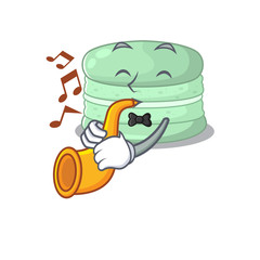 mascot design concept of pistachio macaron playing a trumpet