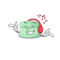 Listening music pistachio macaron cartoon character concept