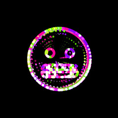 Symbol grimace from multi-colored circles and stripes. UFO Green, Purple, Pink