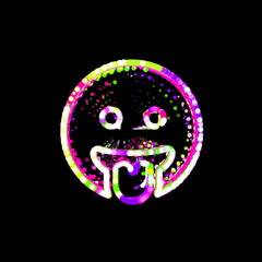 Symbol grin tongue from multi-colored circles and stripes. UFO Green, Purple, Pink