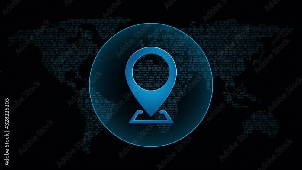 Poster location icon in global map with waves. technology pin symbol in digital background. loop video anim