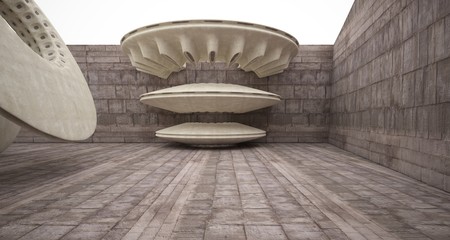 Architectural background. Abstract concrete interior with smooth discs. 3D illustration and rendering.