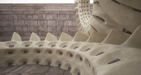 Architectural background. Abstract concrete interior with smooth discs. 3D illustration and rendering.