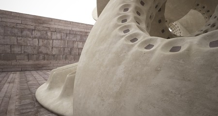 Architectural background. Abstract concrete interior with smooth discs. 3D illustration and rendering.