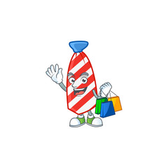 A rich USA stripes tie cartoon design waving and holding Shopping bag