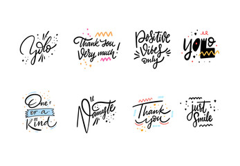 Popular lettering phrases set. Hand drawn vector illustration. Modern Typography. Isolated on white background.