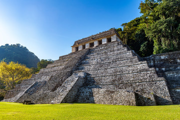 The majestic Temple of Inscriptions pyramid in the Mayan ruin of Palenque, Chiapas state, Mexico.