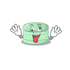 Cute sneaky pistachio macaron Cartoon character with a crazy face