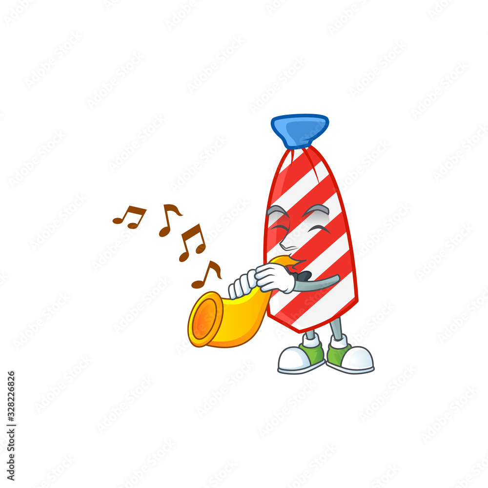 Sticker cartoon character style of USA stripes tie playing a trumpet