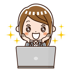 パソコン　ビジネスウーマン　喜ぶ