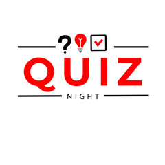 Quiz logo symbol. Quiz pub poster or banner template for night or bar party with thematic brainy games, answering questions. Flat vector illustration.