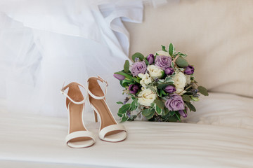 Wedding Bouquet and Bride's Shoes - 328228210