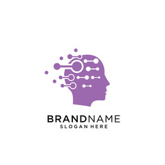 Head Tech logo, colorful Head logo concept vector, Head digital Technology Logo template designs vector illustration, Brain tech logo vector.