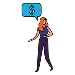 business woman with speech bubble and symbol dollar