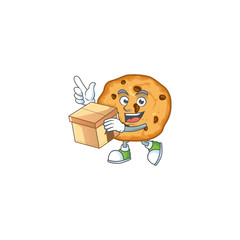 A charming chocolate chips cookies mascot design style having a box