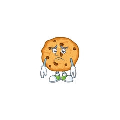 Cartoon character of a chocolate chips cookies having an afraid face