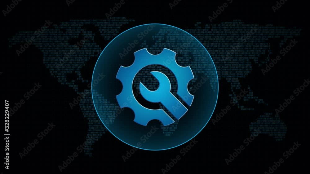 Poster tool icon in global map with waves. technology settings symbol in digital background. loop video ani