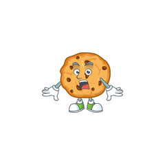 cartoon character design of chocolate chips cookies with a surprised gesture