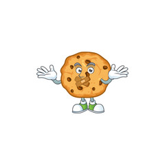 mascot cartoon character design of chocolate chips cookies making a silent gesture