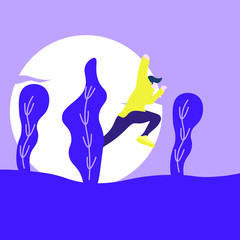 Man jump on the valley between trees