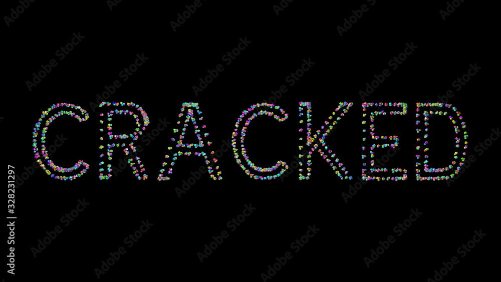 Poster cracked: 3d illustration of the text made of small objects over a black background with shadows