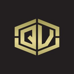 QV Logo monogram with hexagon shape and piece line rounded design tamplate on gold colors