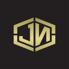 JN Logo monogram with hexagon shape and piece line rounded design tamplate on gold colors