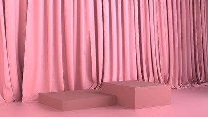 pink cream scene square podium minimal abstract 3d rendering